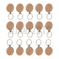 Unfinished Wooden Key Ring 4x4cm Engraving Blanks Key Chain for DIY Pack of 15