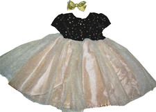 Blueberi Blvd 24M Black Velvet Gold Star Tulle Dress Holiday Party Formal Set