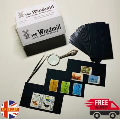 (Made in Germany) Neu 2 Streifen Windmühle Stempel Lagerkarte Klar Film Abdeckung Schnell UK