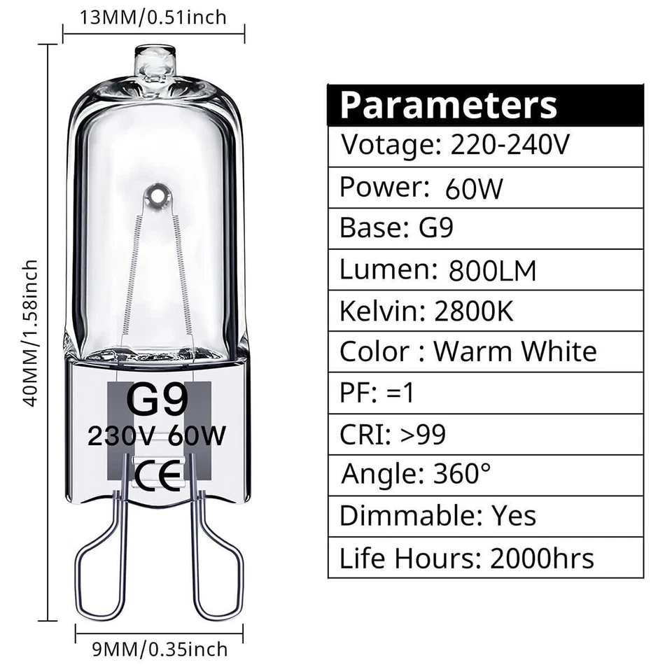 2/10X G9 HALOGEN BULB Filament LAMP 25W/40W/60W Warm WHITE Replace LED BULB - Image 4 of 4