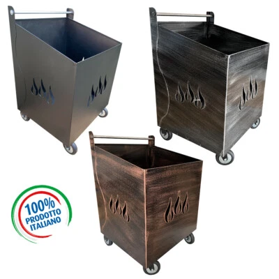 ANGELO PEGORARO CARRELLO PORTA LEGNA PORTA PELLET FERRO BATTUTO PER PELLET O LEGNA 52x47x80h cm