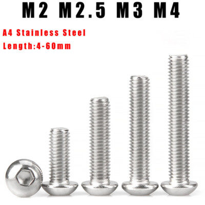 #ad M2 M2.5 M3 M4 Button Head Socket Cap Screws Allen Bolts A4 Stainless Steel $421.13
