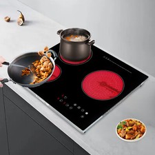 24" 3-Burner Built-in Electric Cooktop Ceramic Stove Top Touch Timing 110V 2600W