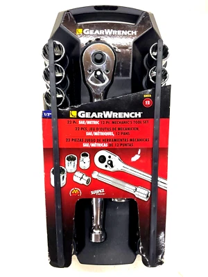 GearWrench TOOLS 22-pc. 1/2” DRIVE SAE / MM SOCKET SET w/ RATCHET & EXT, 8802A - Image 1 of 4