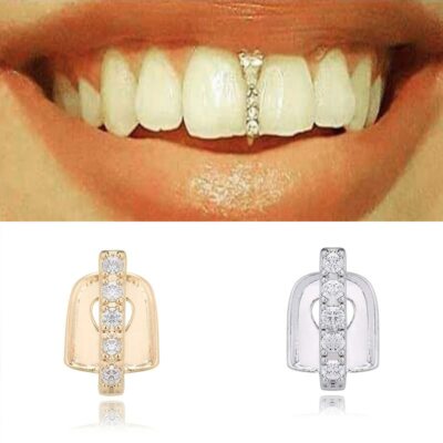 Grillz De Dientes Oro Moda Hip Hop Pendiente Dentaduras De Cristal Joya Dental