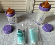 VTG Playtex Drop-Ins Decorated PURPLE TRAIN Bottles 4  8 ounce  2 Flat Nipples