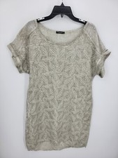 Lungo L'Arno Linen Dress Womens Medium Gray Tan Floral Faded Sequined Sheath