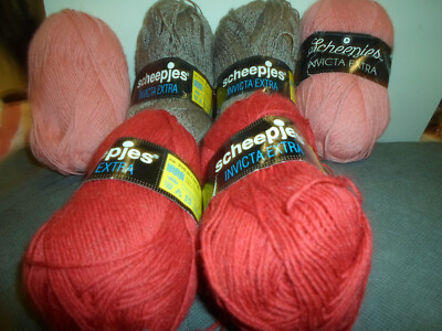 NEW -6 X 50GMS SCHEEPJES INVICTA EXTRA- SOCK YARN 75% WOOL IN PINK