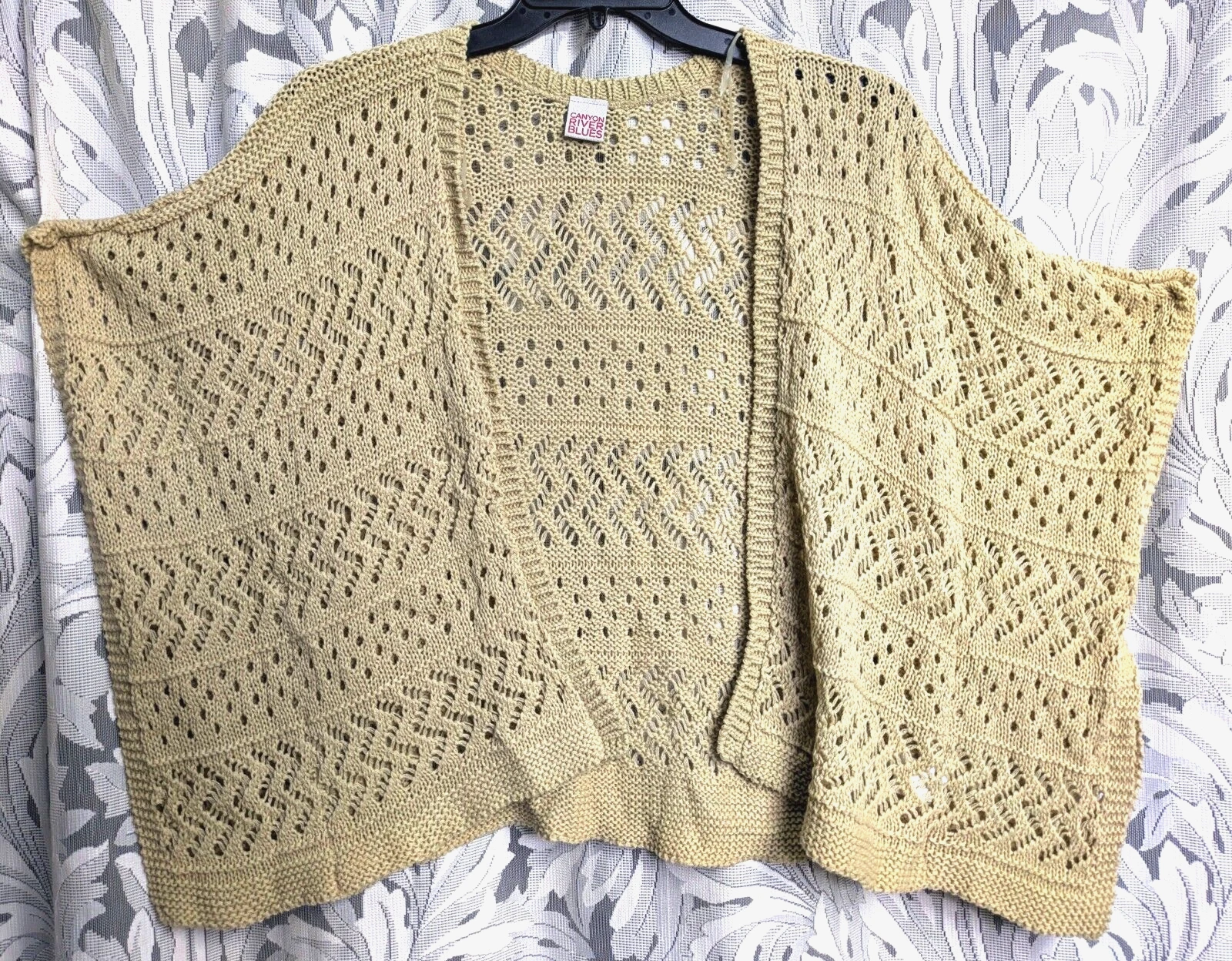 L OPEN FRONT MIXED KNIT CROCHET CANYON RIVER BLUES PONCHO CARDIGAN SWEATER NEW
