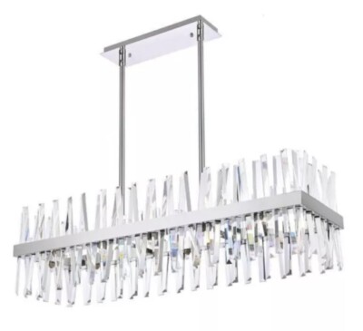 Chandelier Chrome and Crystal Kitchen Island or Dining Room Light Fixture 42 in