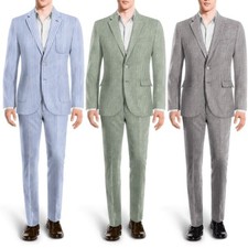 Seersucker Men Suits Slim Fit Single Breasted Summer Beach Notch Lapel Tuxedos