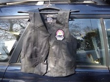 VTG Silver Bike Leather Vest Mens L Black MEDIUM STURGIS 2004 HARLEY PATCHES