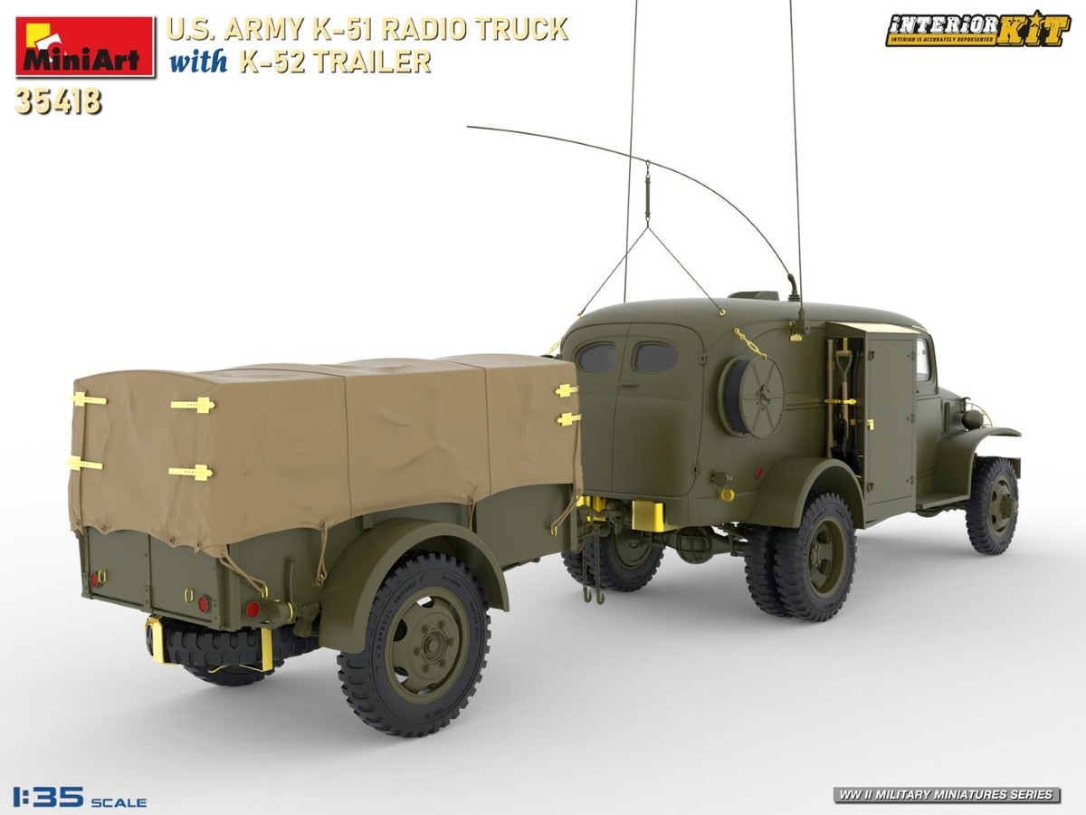 MINIART 1/35 WWII US Army K51 Radio Truck w/K52 Trailer & Full