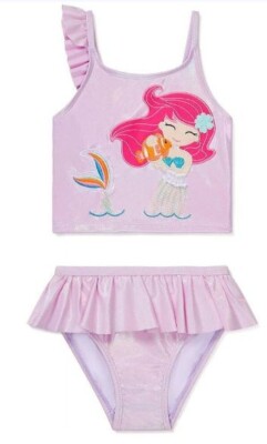 Flapdoodles Girls Mermaid Applique 2pc Swimsuit, 2T Ultra Violet