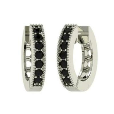 Round Black Lab-Created Moissanite Stylish Hoop Huggies Earring 14k Gold Plated