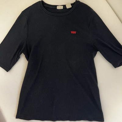 Levi's Damen T-Shirt Basic schwarz Ripp Logo Kurzarm Rundhals Gr. M