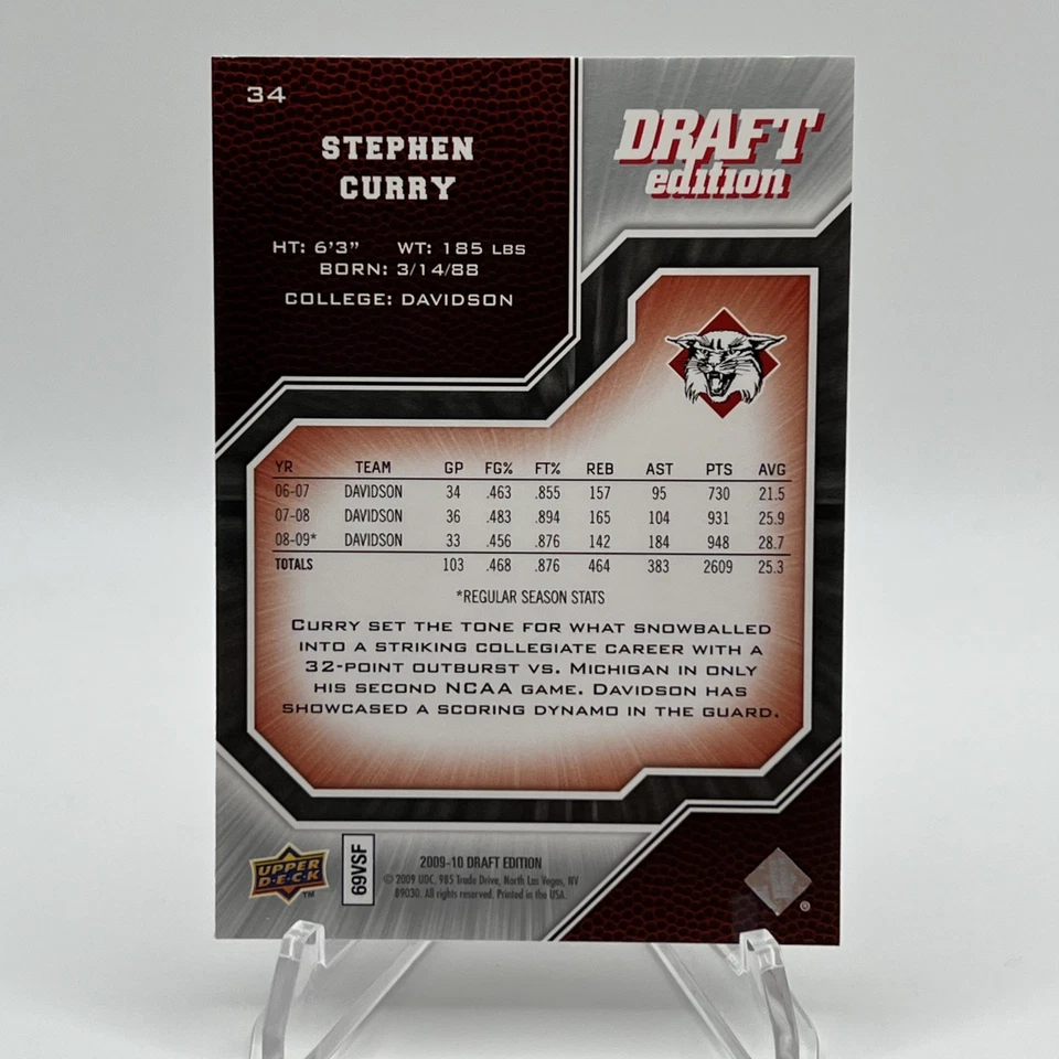 2009-10 Upper Deck Draft Edition STEPHEN CURRY #34 Rookie - Image 4 of 4
