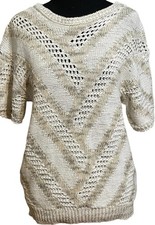 Sweater Shirt Knit Women  s S/M Beige Thick Hems Across America Knit Mavens