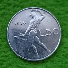 Italy 50 Lire (L.50) 1980 Coin "REPVBBLICA ITALIANA" Uncertified
