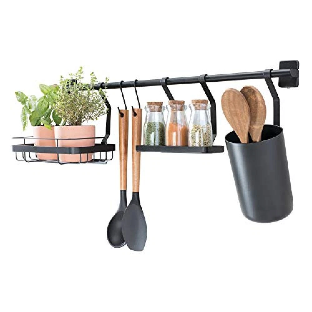 Portautensili Da Cucina Multiuso: Supporto Per Cucchiai, Mestoli, Spatole E Coperchi. Organizzatore Da Banco In PP Nero - 2