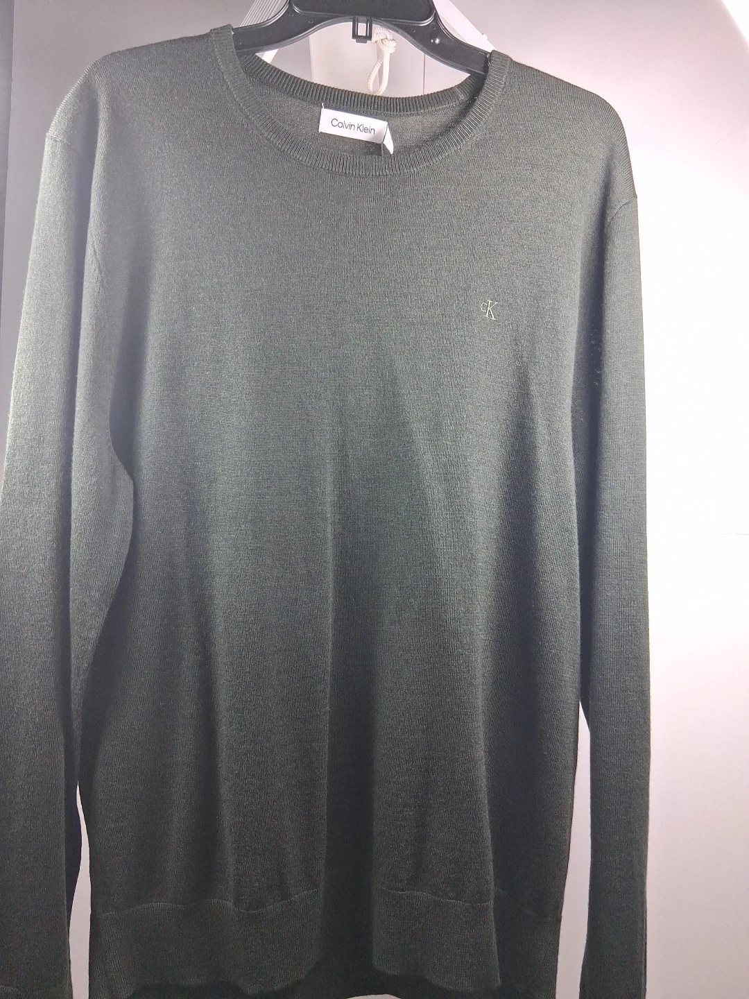 NWT CALVIN KLEIN Extrafine Merino Mens Hunter Green Sweater Size L