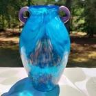 Vintage Unusual Venetian Murano Art Glass Two Handled 8" VASE Copper Aventurine