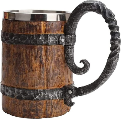 #ad Wooden Beer Mug Beer Barrel Large Viking Cup Wood Style Beer Mug Tankard with H $38.51
