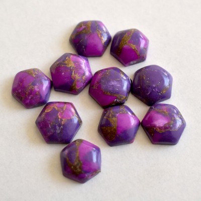 Natural Purple Copper Turquoise Hexagon Cabochon 10mm To 15mm Loose Gemstone