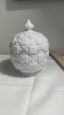 Vintage Westmoreland Candy Dish With Lid Milk glass Old Quilt Pattern