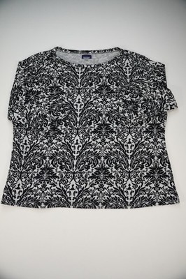 Basic Edition Womens 3X 3/4 Sleeve Black/White Damask Floral Classic Tee Elegant