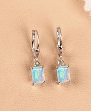 Radiant White Opal Stone Unique Drop Wedding 925 Silver Leverback Gift Earring