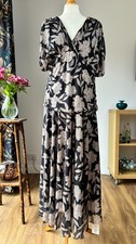 OVVABABY Maxi Dress UK L (14-16) Black Beige Super Soft Faux Wrap Boho Floaty