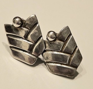 1940s Modernist Sterling Los Castillo Earrings Substantial Chevron