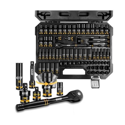 BOEN Pro 1/4'' Drive Impact Socket Set, 74-Piece SAE (3/16''-9/16'') and Metric ...