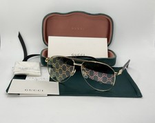 New Authentic Gucci GG1220S-004 Sunglasses Gold/Black Marble,Green Gradient Lens
