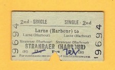 Rail Ticket ~ BR(H) 2nd Single - Larne (Harbour) to Stranraer (Harbour) - 1970