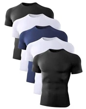 5 Pack Men’s Compression Shirts Short Sleeve Cool Medium 2 Black 2 White 1 Blue