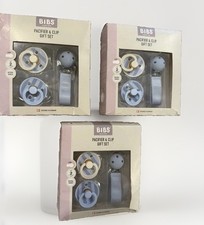 ALL 3 BOXES - BIBS Pacifier Clip Gift Set, Blue/White, Multi-Piece