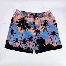Ocean Current Sunset Palms Swim Shorts Small Blue Pink Palm Tree Volleys VGUC