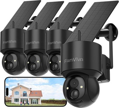 Wireless Security Camera 2K Solar Battery PTZ 360° 4PK Black