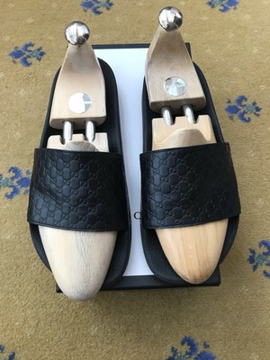 Gucci Sandalen Sliders Pantoletten Schuhe Schwarz Monogramm Leder Gummi UK 7 US 8 EU 41