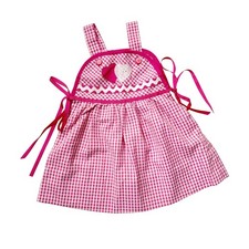Vintage Handmade Toddler Girls Pink Gingham Heart Valentine Pinafore Dress 2T