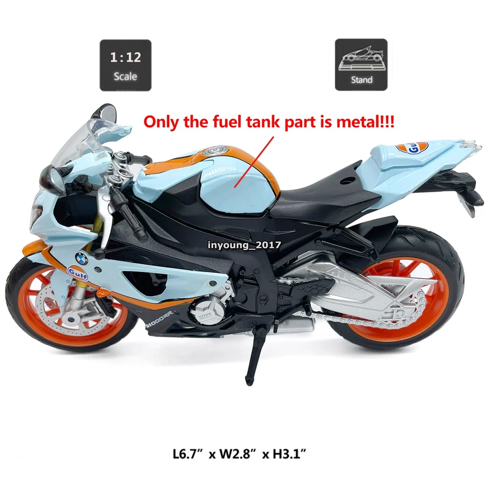 1:12 Scale BMW S1000RR Motorcycle Model Toy Diecast Boys Toys for Kids Gifts - Image 2 of 4
