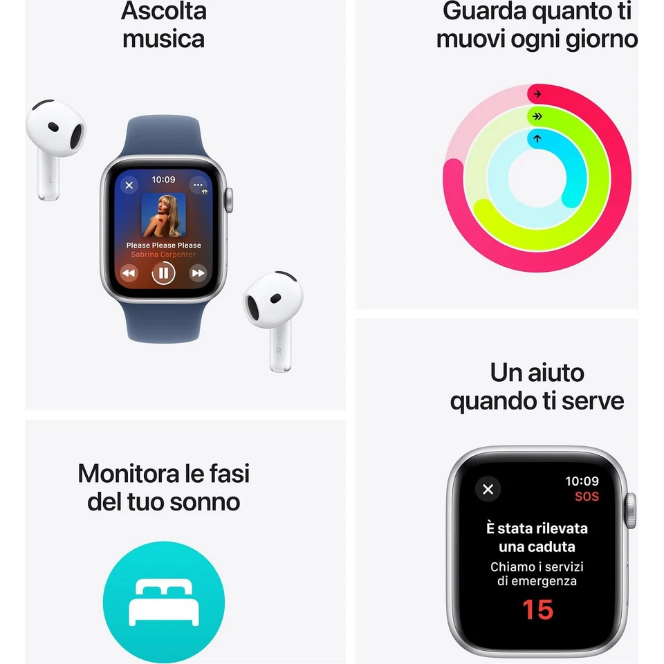 Apple Watch SE GPS 44mm con cassa in Alluminio argento e Denim Sport Band - M/L - Immagine 3 di 4
