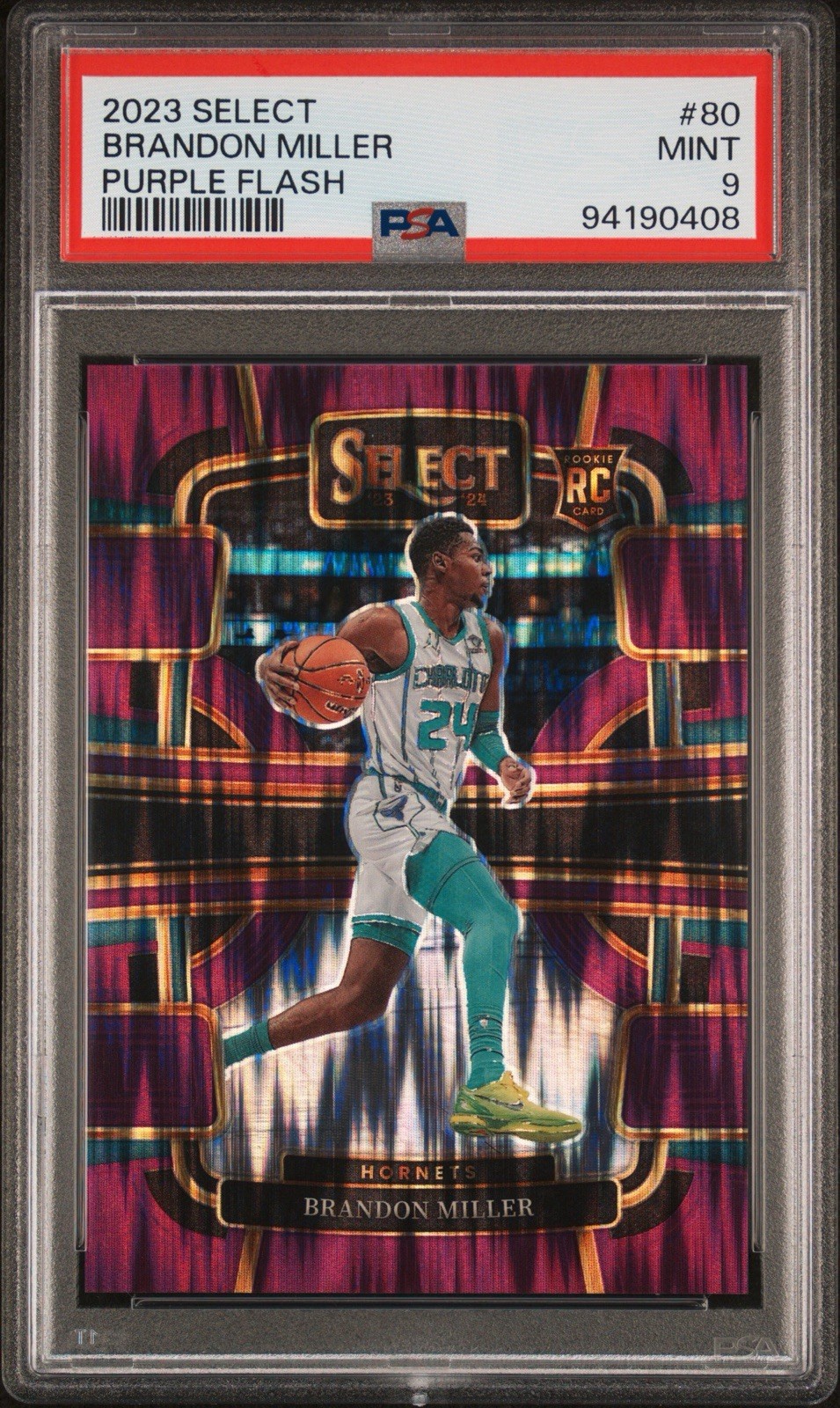Brandon Miller RC /175 2023-24 Select Purple Flash Prizms Concourse Hornets