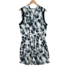 Ideology Tank Dress Women Large White Black 1/4 Zipper Drawstring Waist Pockets