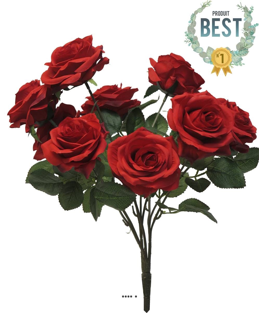 Bouquet de rose Paris artificielle rouge 10 têtes H42cm pour décoration permanente