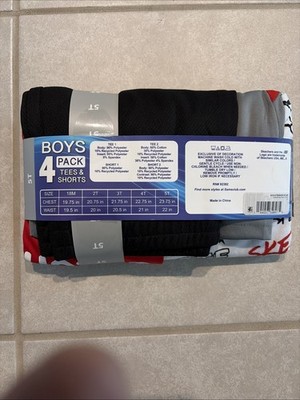Sketchers Outfits, Boys 4 Pack Active Tees & Shorts, Size 5T New Blue/Black&Red