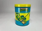 Vintage 1990 TMNT Round Tin Container Skateboarding Turtles 5” Tall