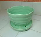 Vtg BRUSH McCoy Aqua Flower Pot  Planter 517-5 w/ Attached Saucer~Super Nice! — photo 1
